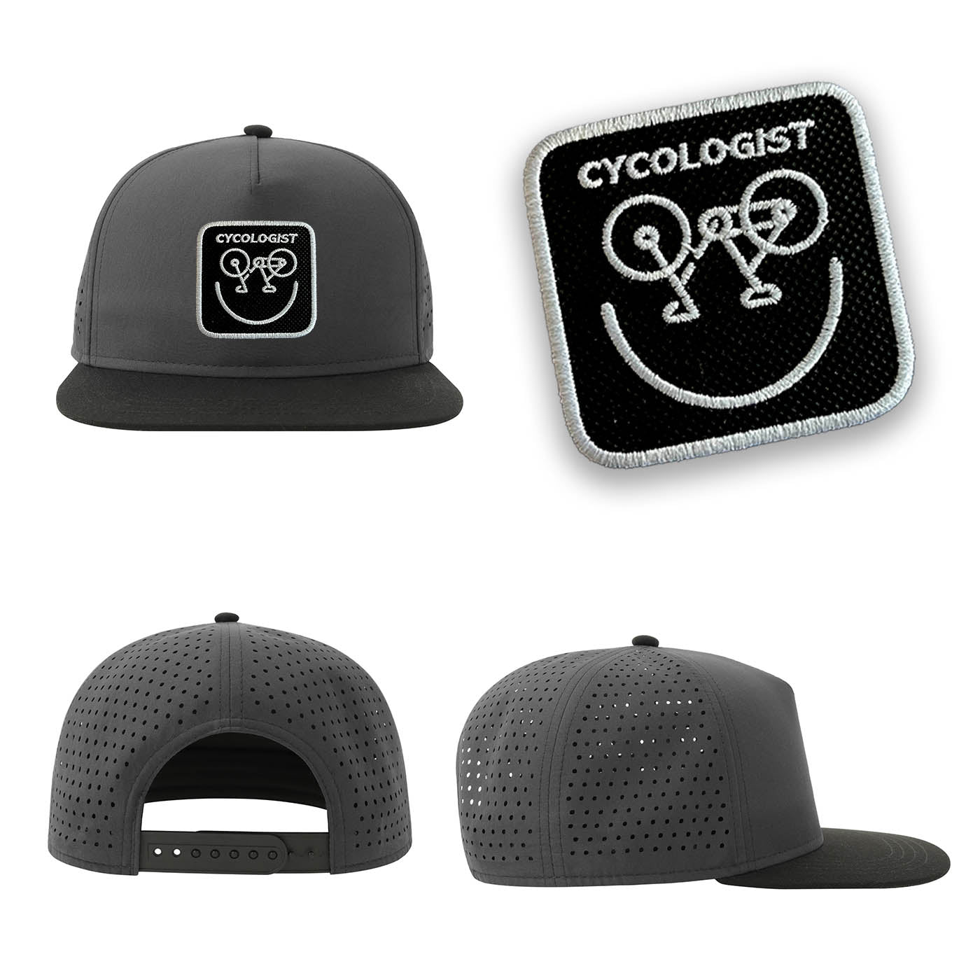 Cycologist Streetwear Black Hat with Flat Visor Embroidered Patch