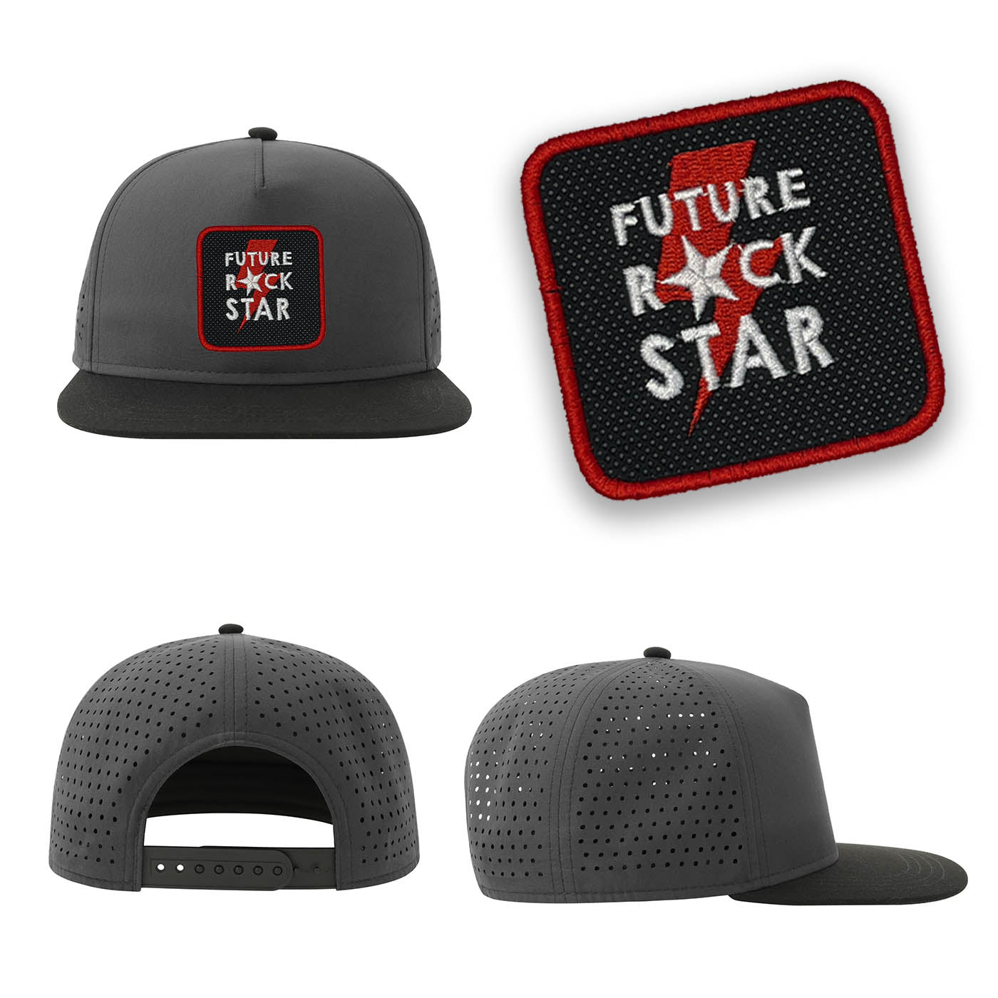 Rock Star Streetwear Grey Hat with Flat Visor Embroidered Patch