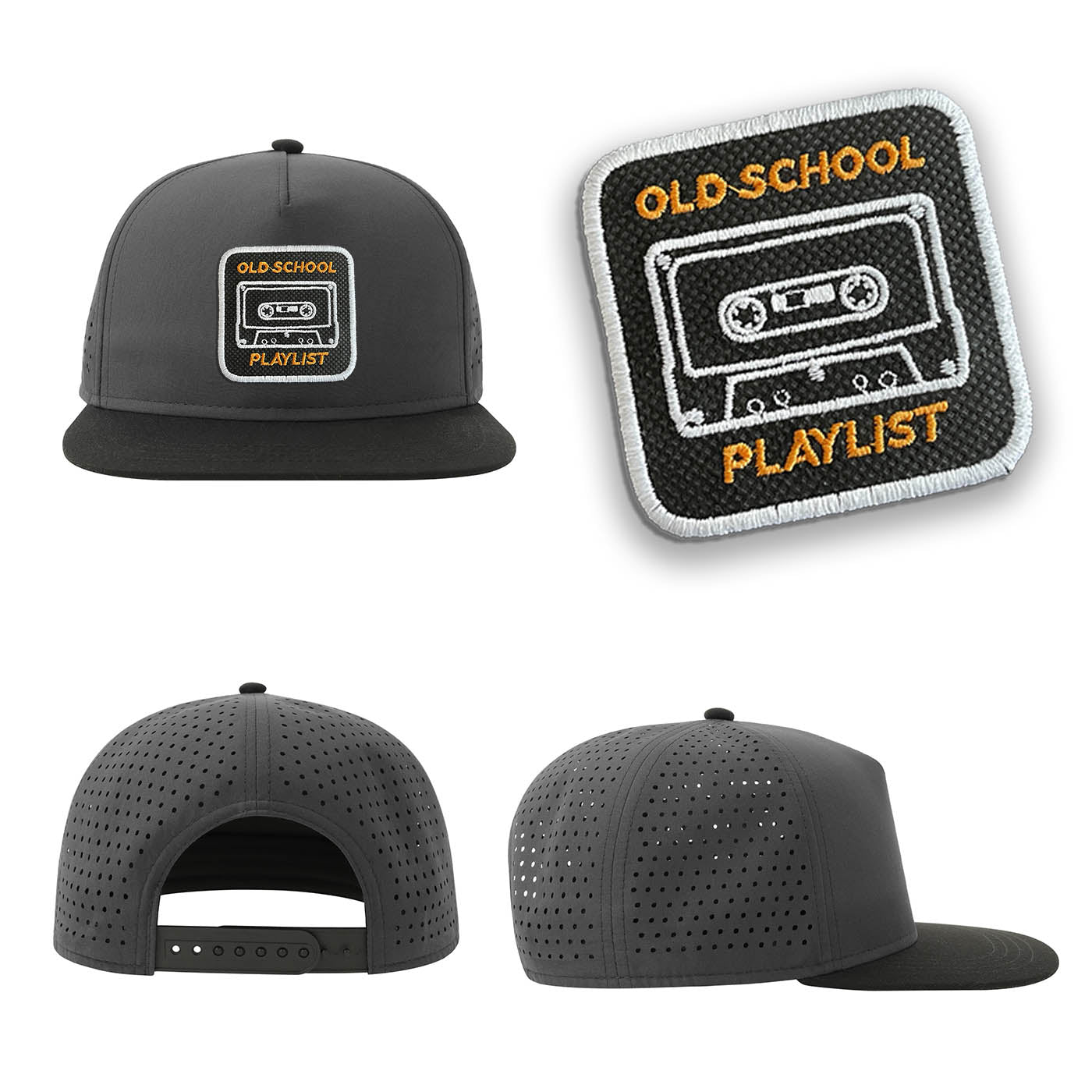 Tape Cassette Streetwear Grey Hat with Flat Visor Embroidered Patch