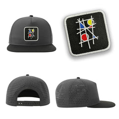 Mondrian Art Streetwear Black Hat with Flat Visor Embroidered Patch