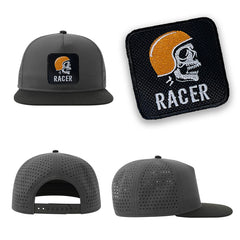 Racer Streetwear Grey Hat with Flat Visor Embroidered Patch