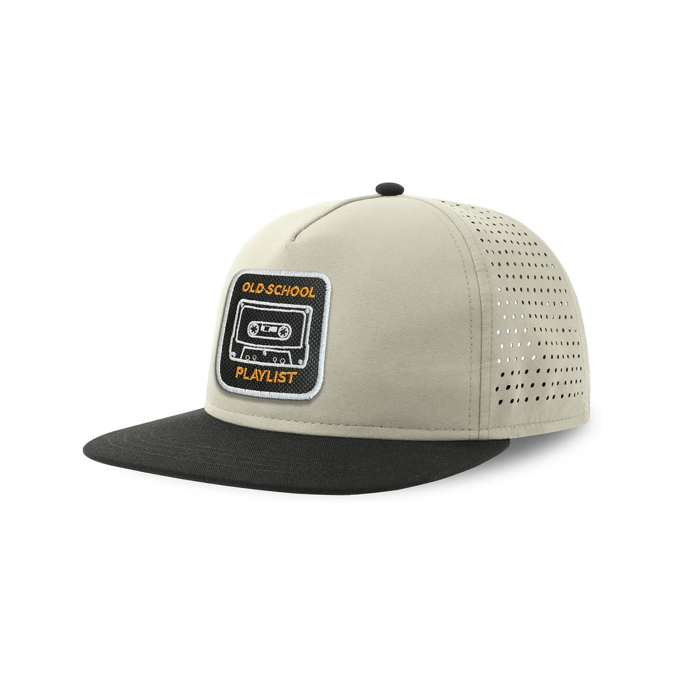 Tape Cassette Streetwear Light Grey Hat with Flat Visor Embroidered Patch