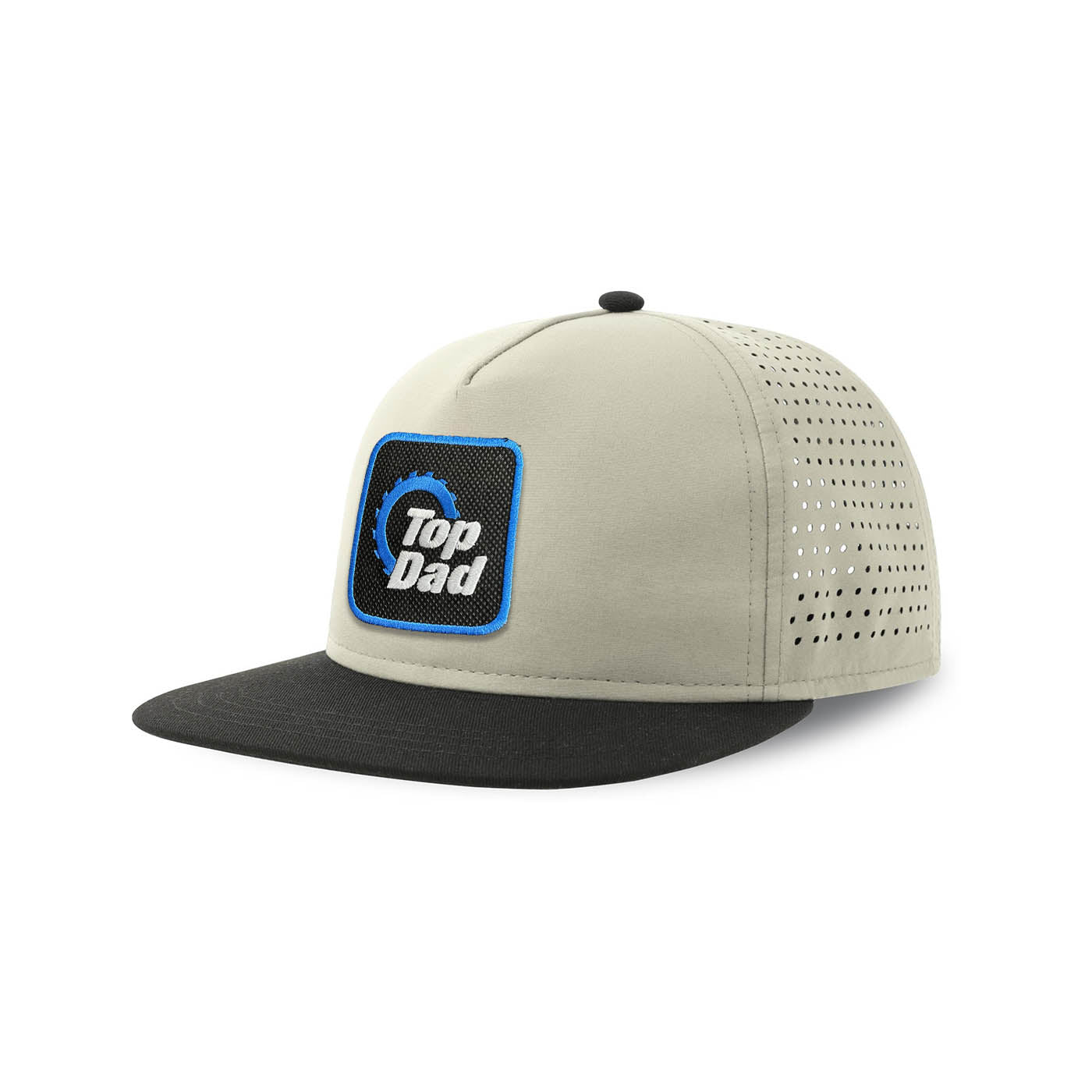Top Dad Streetwear Light Grey Hat with Flat Visor Embroidered Patch
