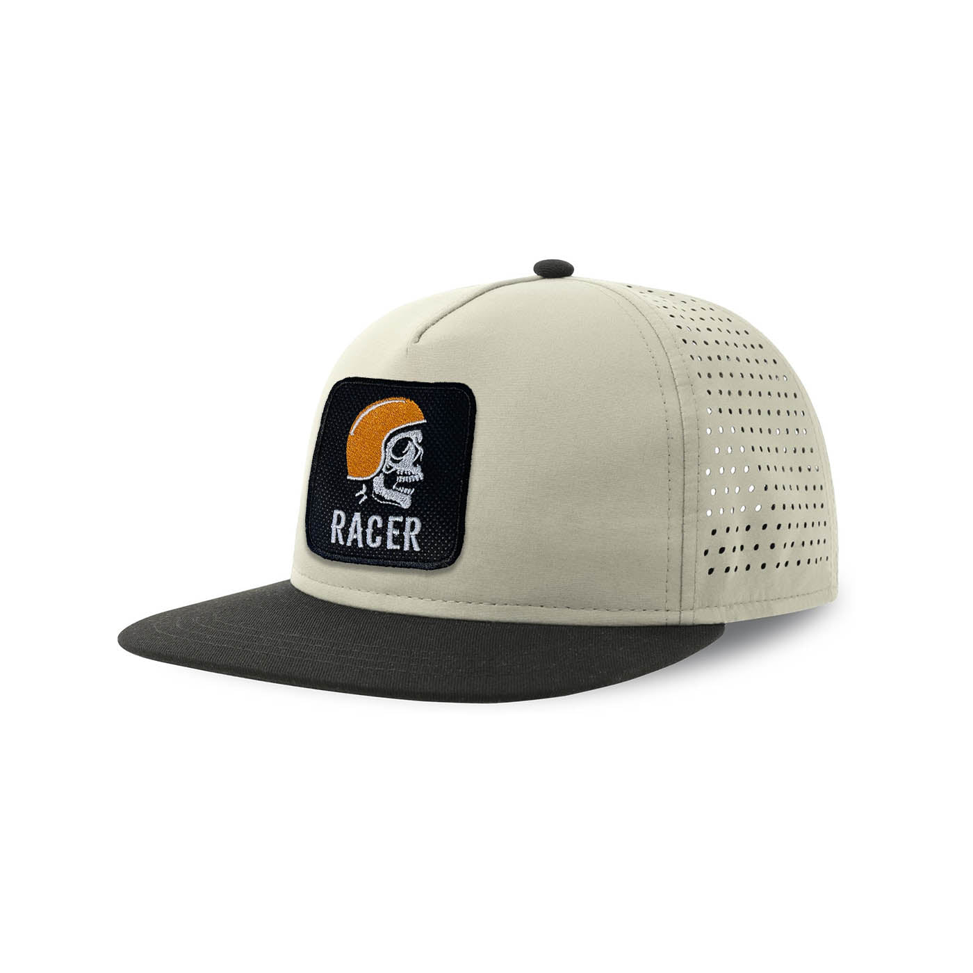 Racer Streetwear Light Grey Hat with Flat Visor Embroidered Patch