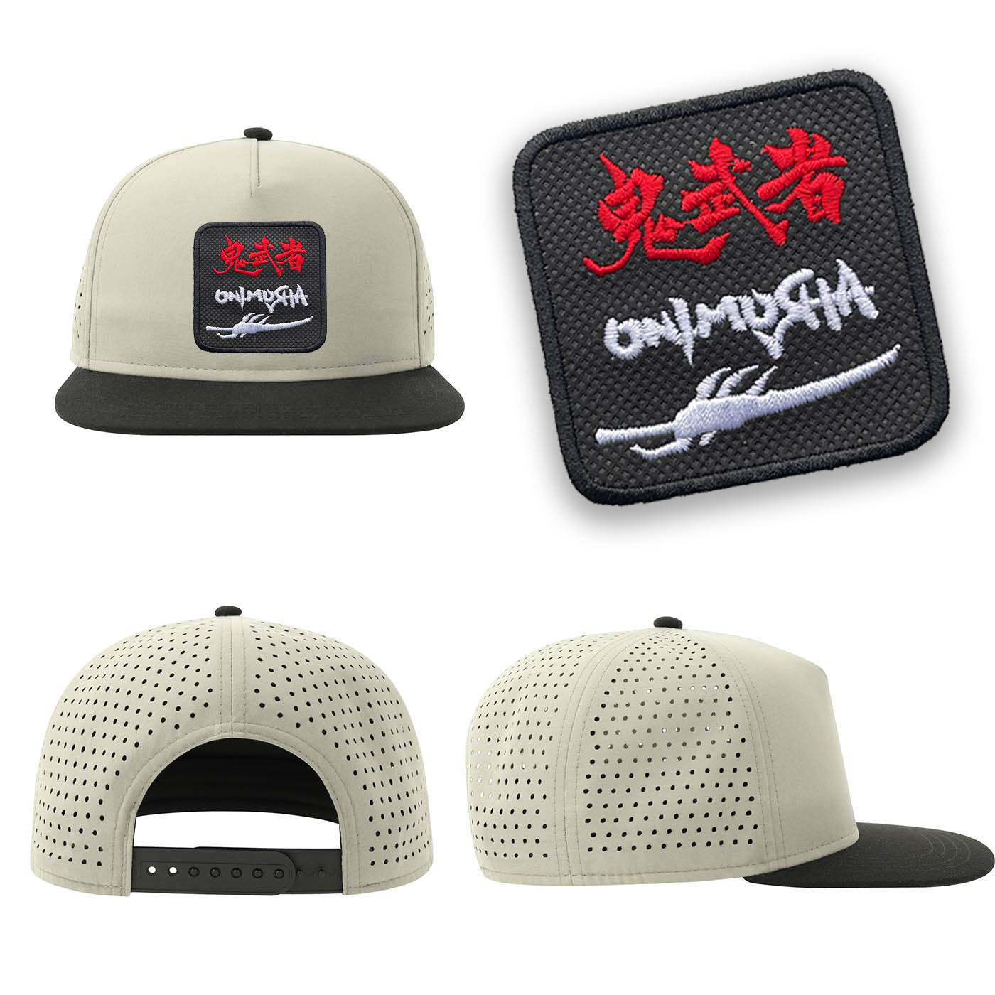 Onimusha Streetwear Light Grey Hat with Flat Visor Embroidered Patch