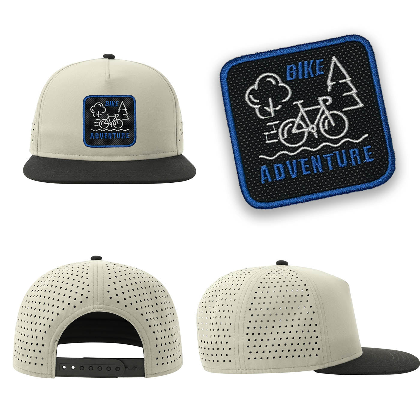 Bike Adventure Streetwear Light Grey Hat with Flat Visor Embroidered Patch