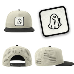 Spooky Ghost Streetwear Light Grey Hat with Flat Visor Embroidered Patch