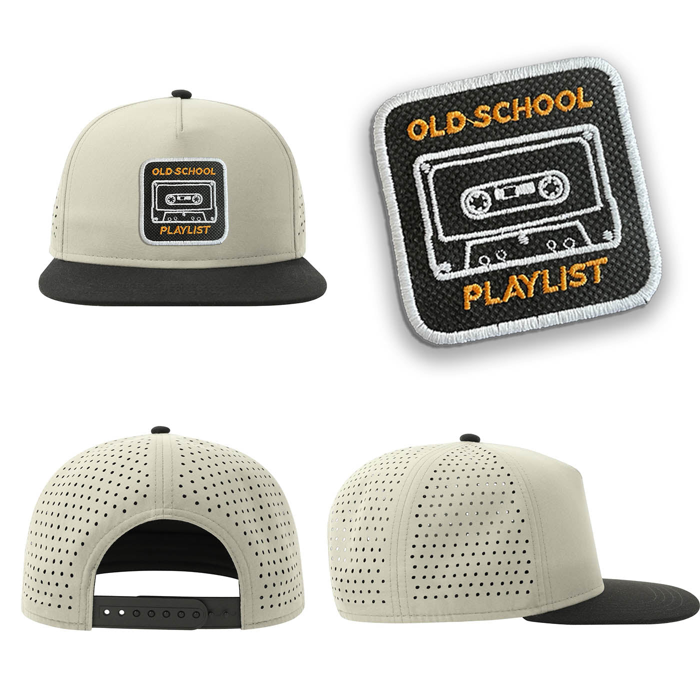 Tape Cassette Streetwear Light Grey Hat with Flat Visor Embroidered Patch