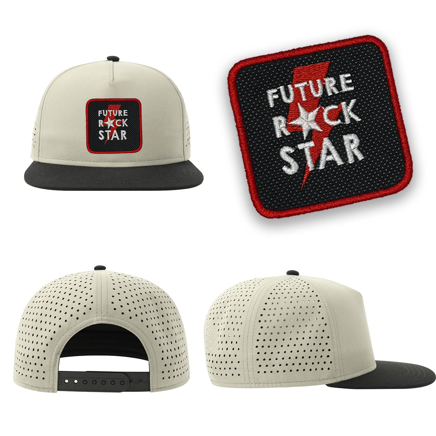 Rock Star Streetwear Light Grey Hat with Flat Visor Embroidered Patch