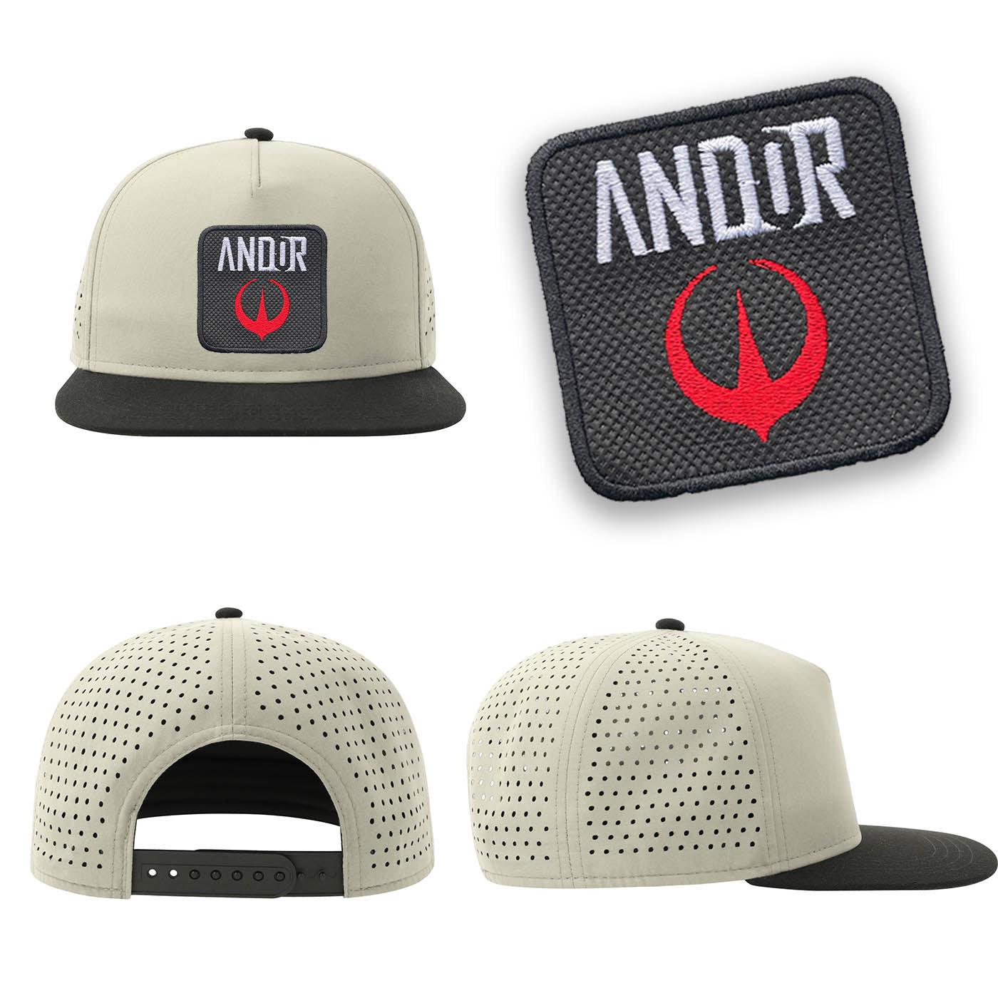 Andor Streetwear Light Grey Hat with Flat Visor Embroidered Patch