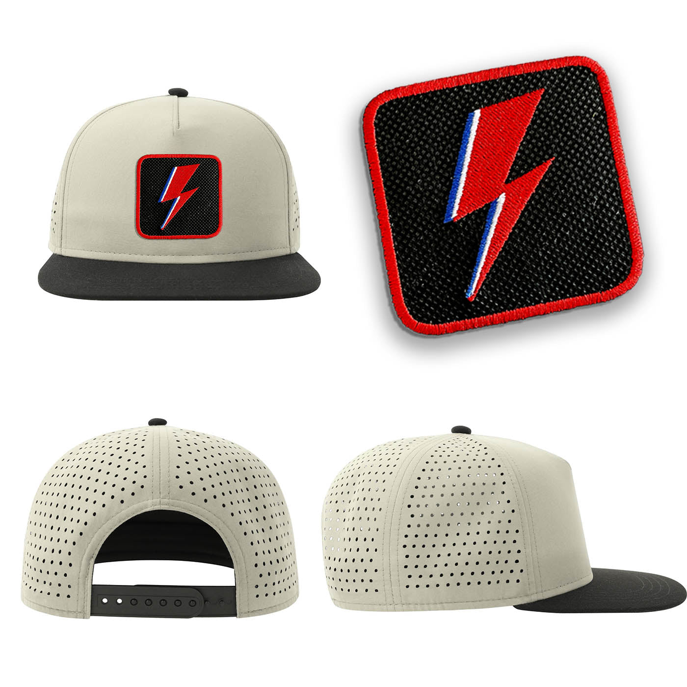 Bowie Flash Streetwear Light Grey Hat with Flat Visor Embroidered Patch