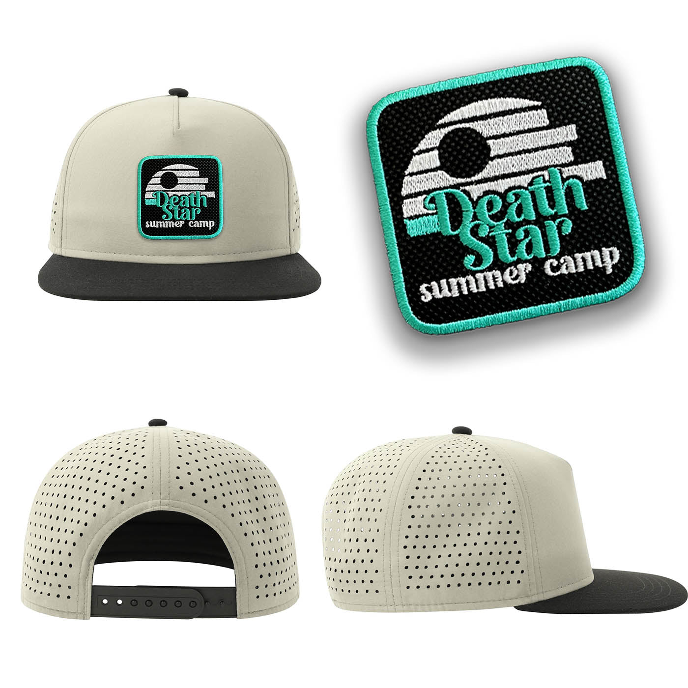 Death Star Streetwear Light Grey Hat with Flat Visor Embroidered Patch