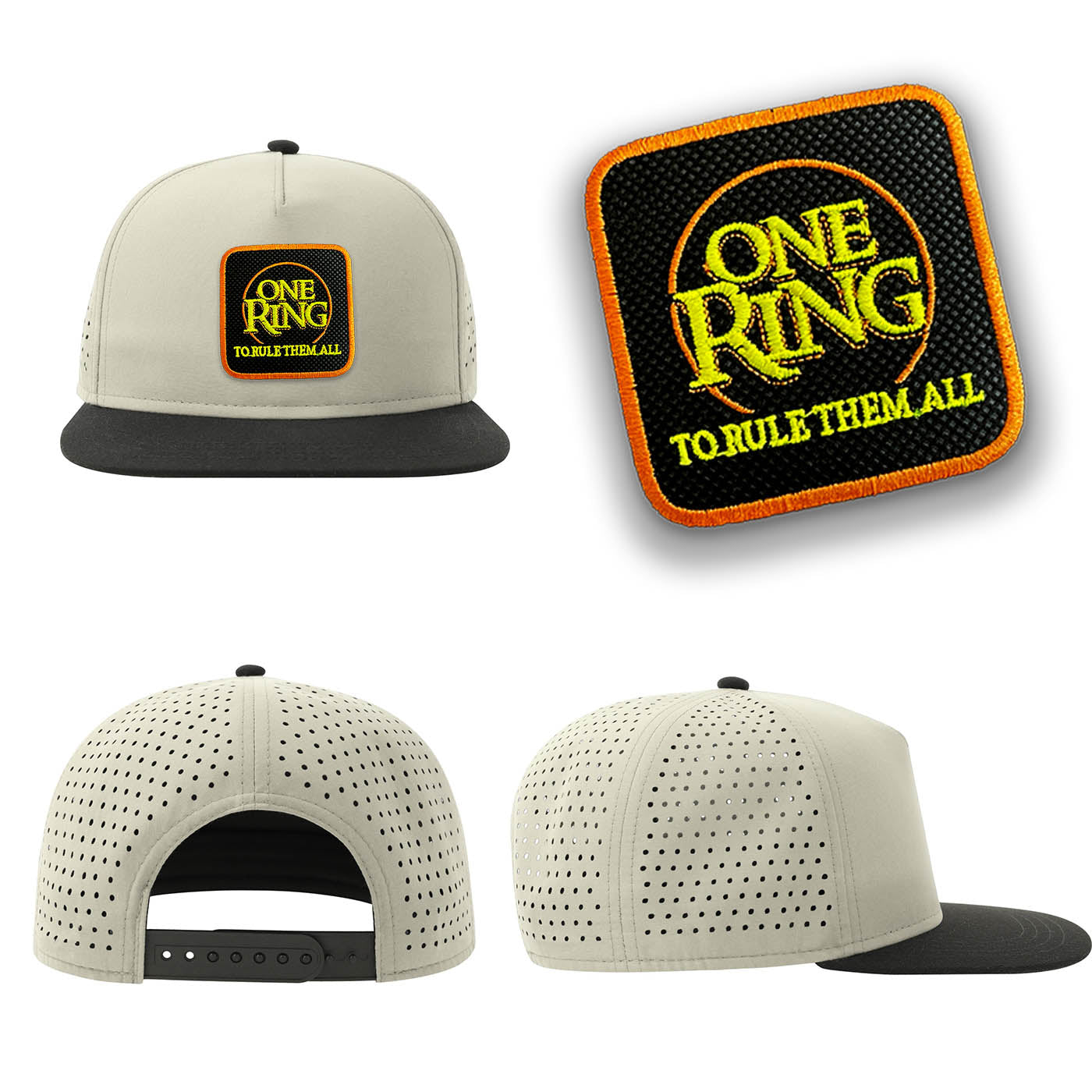 LOTR Streetwear Light Grey Hat with Flat Visor Embroidered Patch