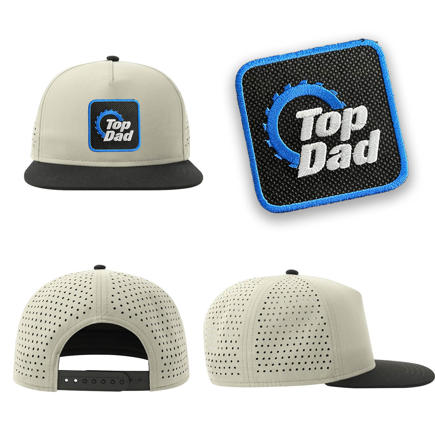 Top Dad Streetwear Light Grey Hat with Flat Visor Embroidered Patch