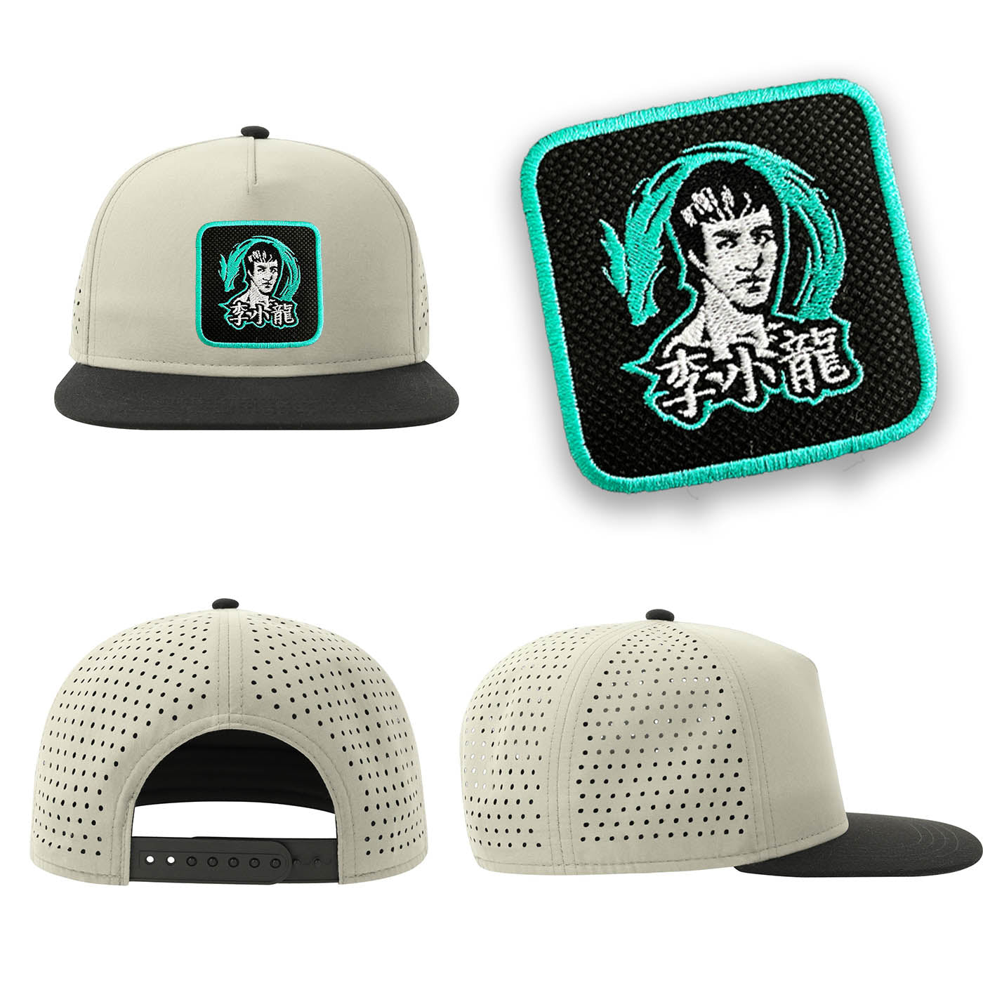 Bruce Lee Streetwear Light Grey Hat with Flat Visor Embroidered Patch