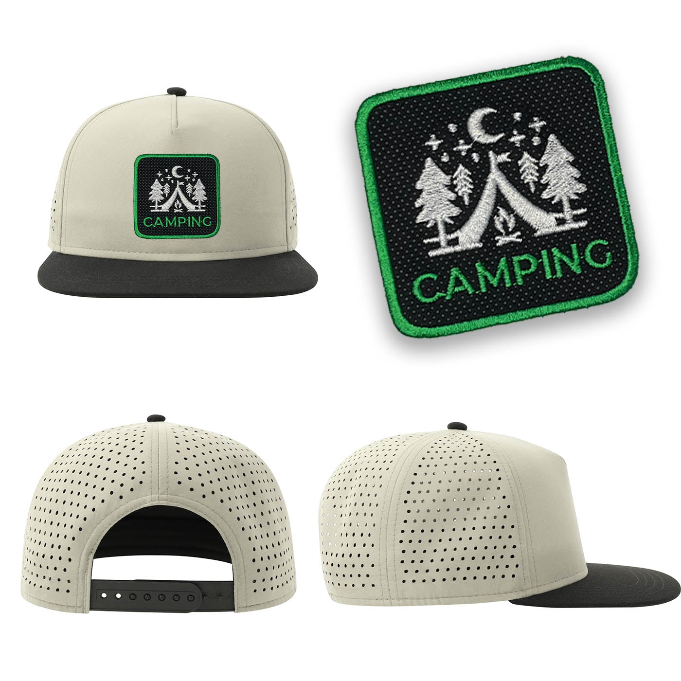 Camping Outdoor Streetwear Light Grey Hat with Flat Visor Embroidered Patch