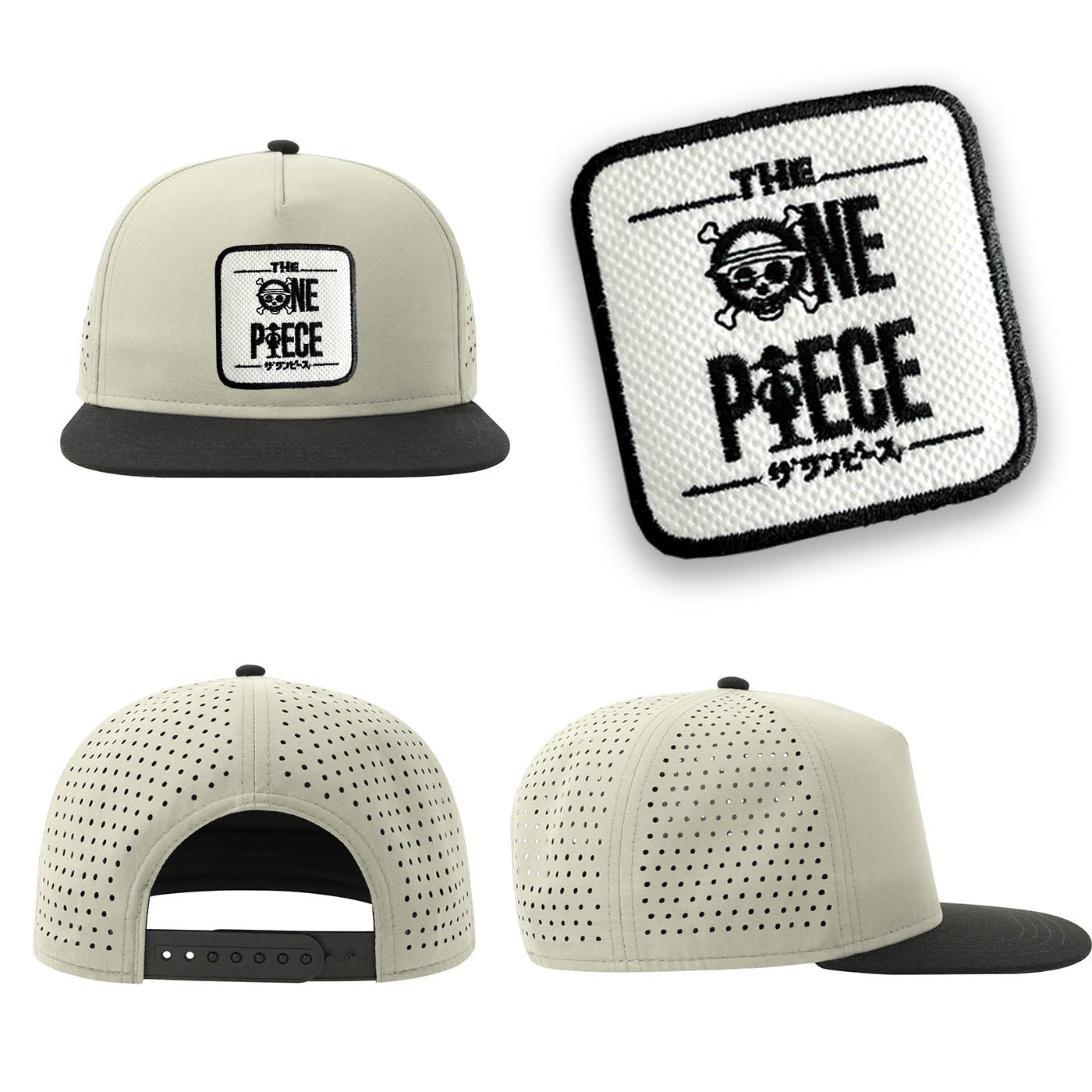 One Piece Streetwear Light Grey Hat with Flat Visor Embroidered Patch