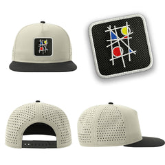 Mondrian Art Streetwear Light Grey Hat with Flat Visor Embroidered Patch