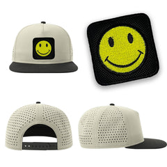 Happy Emoji Streetwear Light Grey Hat with Flat Visor Embroidered Patch