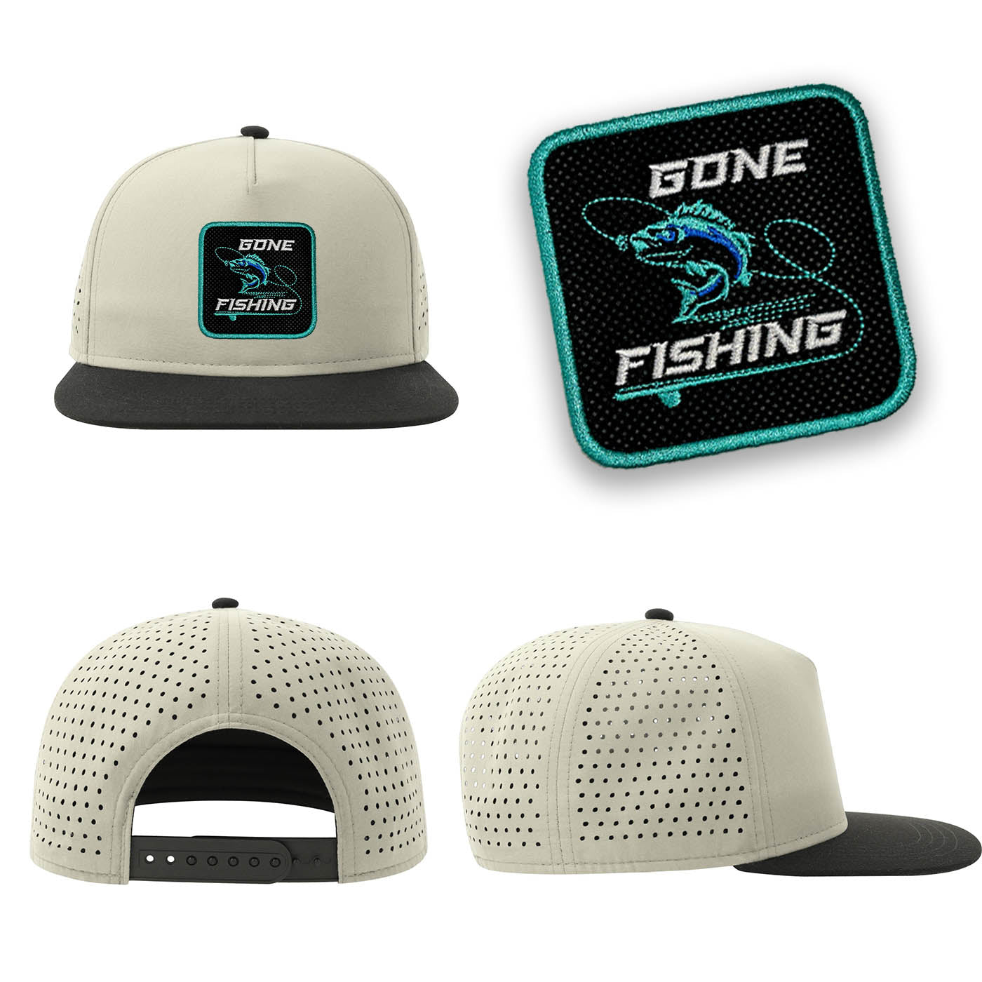 Fishing Streetwear Light Grey Hat with Flat Visor Embroidered Patch