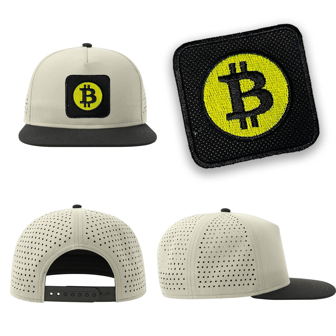Bitcoin Emoji Streetwear Light Grey Hat with Flat Visor Embroidered Patch