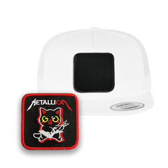 MetaliCat Trucker Hat with Removable Hook & Loop Patch | Embroidered Heavy Metal Snapback Cap | Black, White & Grey Rock Hat