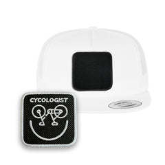 Cycologist Trucker Hat with Removable Hook & Loop Patch | Embroidered Bicycle Snapback Cap | Black, White & Grey Cycling Hat