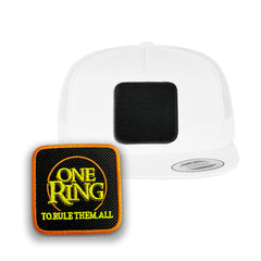 One Ring Trucker Hat with Removable Hook & Loop Patch | Embroidered Lord of the Rings Snapback Cap | Black, White & Grey Fantasy Hat