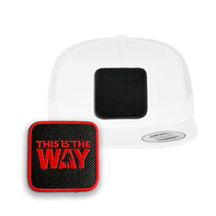 Mando Trucker Hat with Removable Hook & Loop Patch | Embroidered Star Wars Snapback Cap | Black, White & Grey Mandalorian Hat