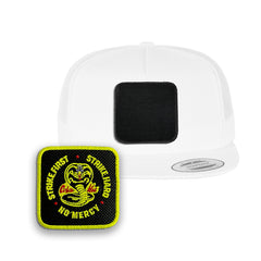 Cobra Kai Trucker Hat with Removable Hook & Loop Patch | Embroidered Movie Snapback Cap | Black, White & Grey Karate Dojo Hat