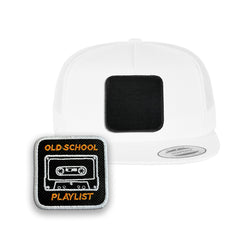 Old School Cassette Trucker Hat | Retro Tape Embroidered Patch Snapback Cap | Black, White & Grey Nostalgia Hat