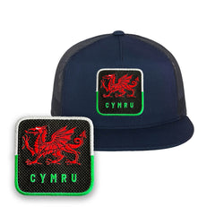 Wales Cap Embroidered Patch Cymru Trucker Mesh Hat Black, Blue, White