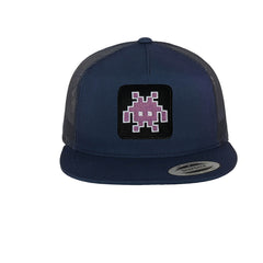 Navy Alien Retro Monster Emoji Embroidered Baseball Cap by Forge Bros