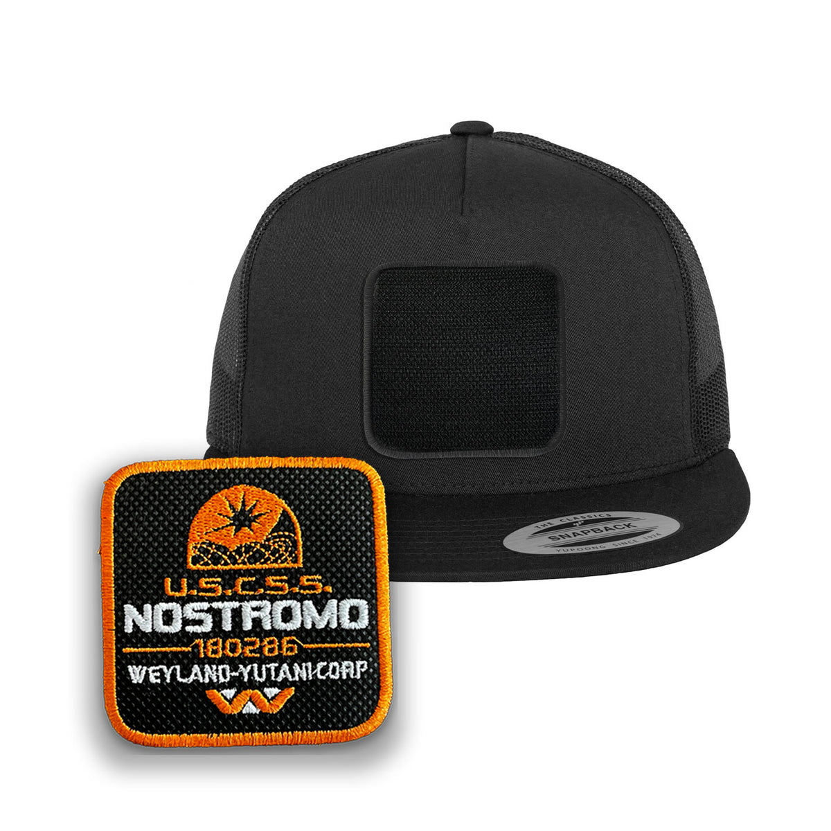 Nostromo Trucker Hat Embroidered Velcro USCSS Snapback Trucker Cap Black, White, Grey