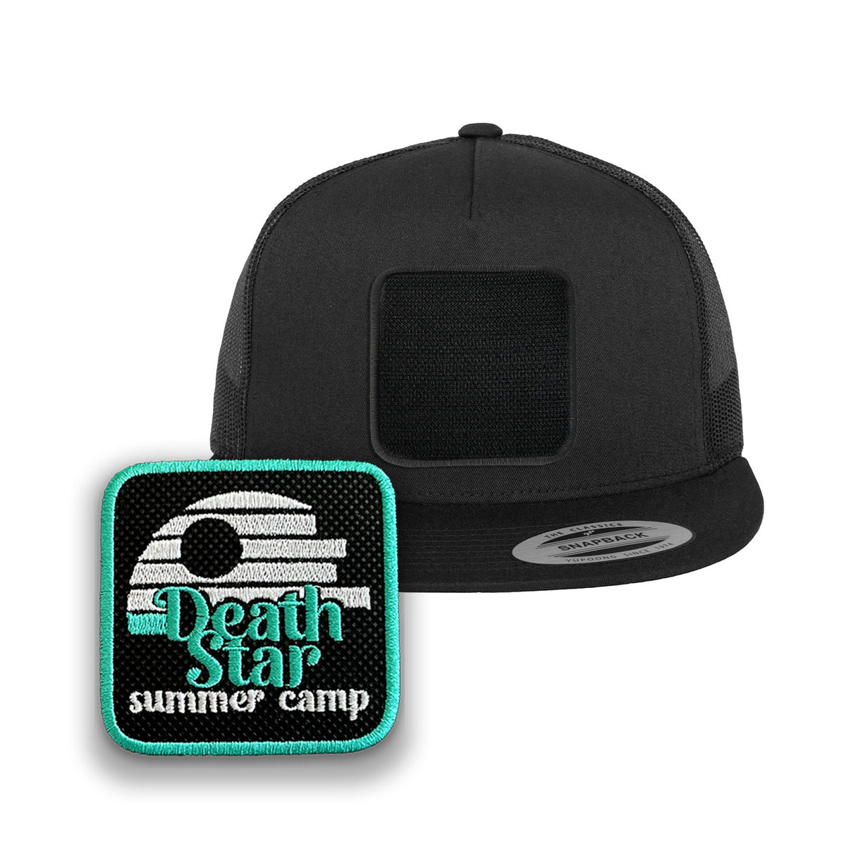 Death Star Trucker Hat Embroidered Velcro Snapback Trucker Cap Black, White, Grey