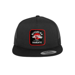 Miyagi Do Trucker Hat Embroidered Velcro Patch Barking Dog Snapback Trucker Cap Black, White, Grey