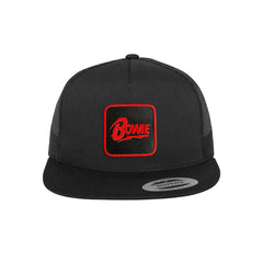 Bowie Trucker Hat Embroidered Velcro Patch Music Snapback Trucker Hat Black, White, Grey