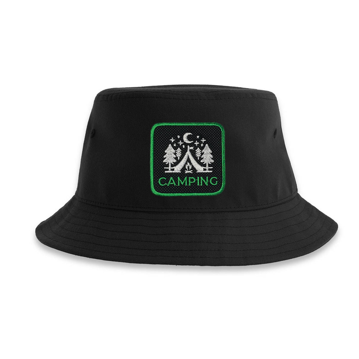 Camping Bucket Hat Embroidered Outdoor Patch Black