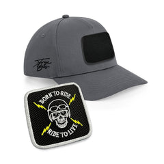 Born To Ride Cap Embroidered Velcro Patch Bike Hat Black, White, Grey - Forge Bros