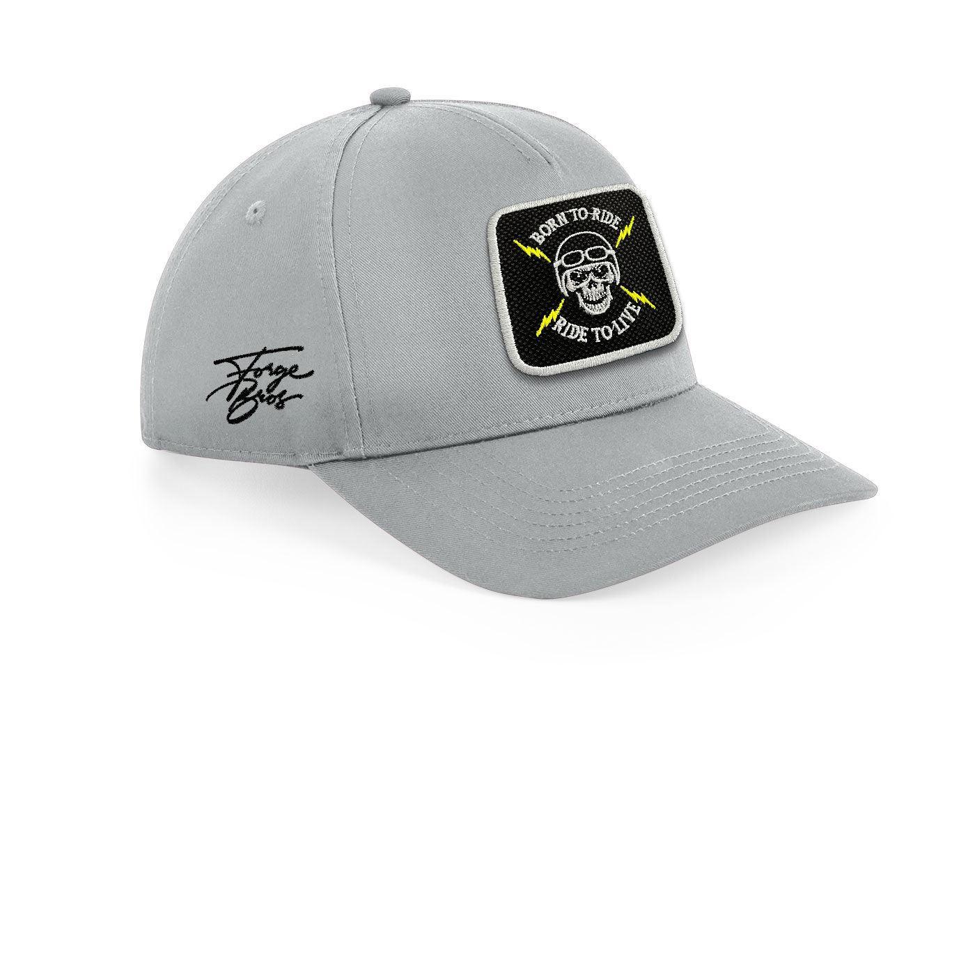 Born To Ride Cap Embroidered Velcro Patch Bike Hat Black, White, Grey - Forge Bros