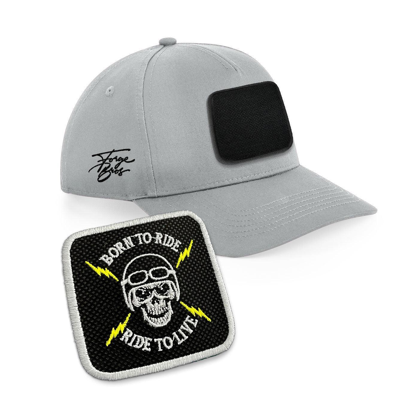 Born To Ride Cap Embroidered Velcro Patch Bike Hat Black, White, Grey - Forge Bros