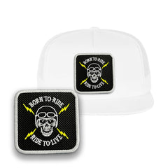 Death Skull Trucker Hat Embroidered Patch Biker Snapback Trucker Cap Black, White, Grey