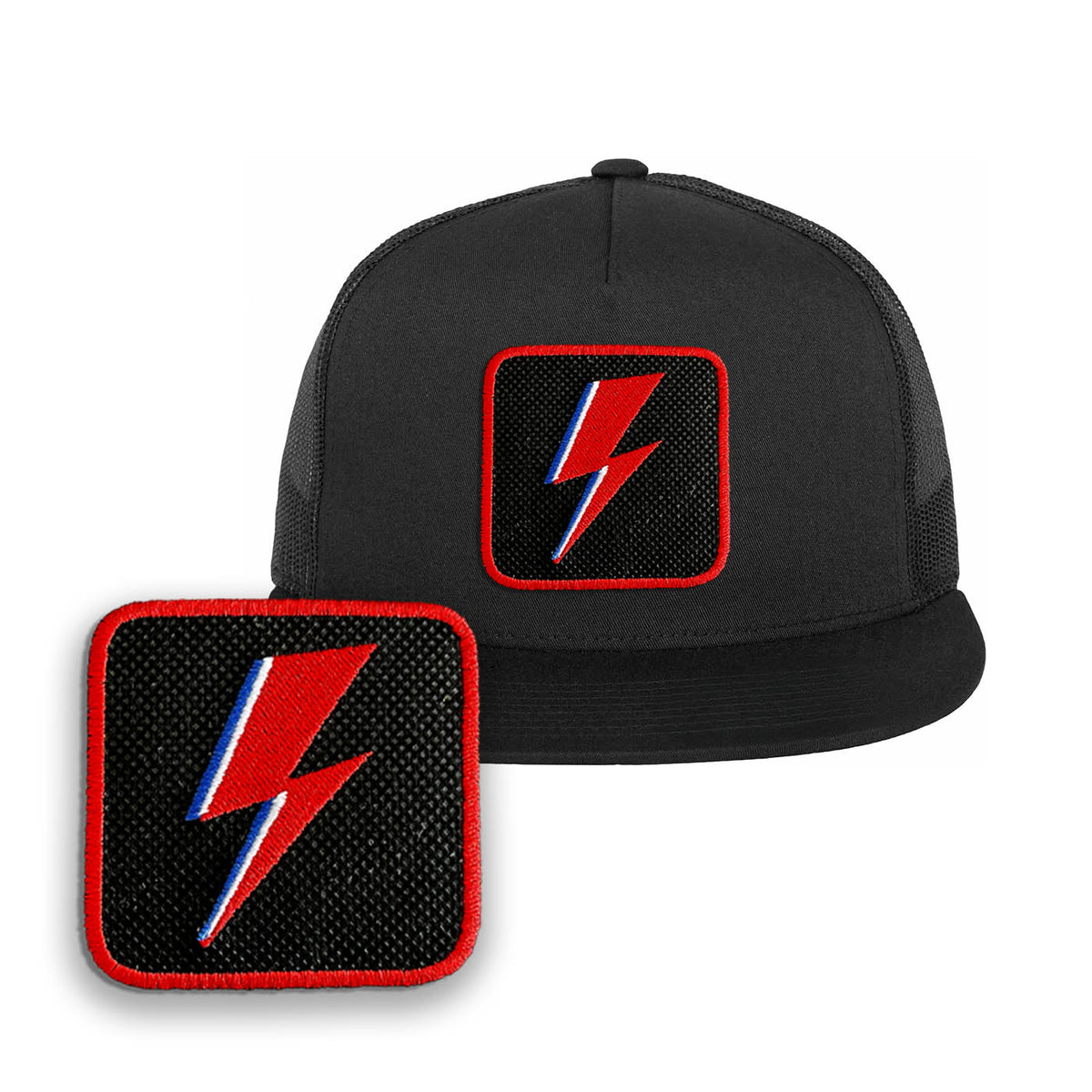 Bowie Flash Trucker Hat Embroidered Patch Music Snapback Trucker Hat Black, White, Grey