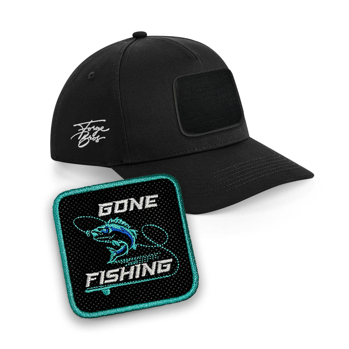 Fishing Cap Embroidered Patch Fish Hat Black