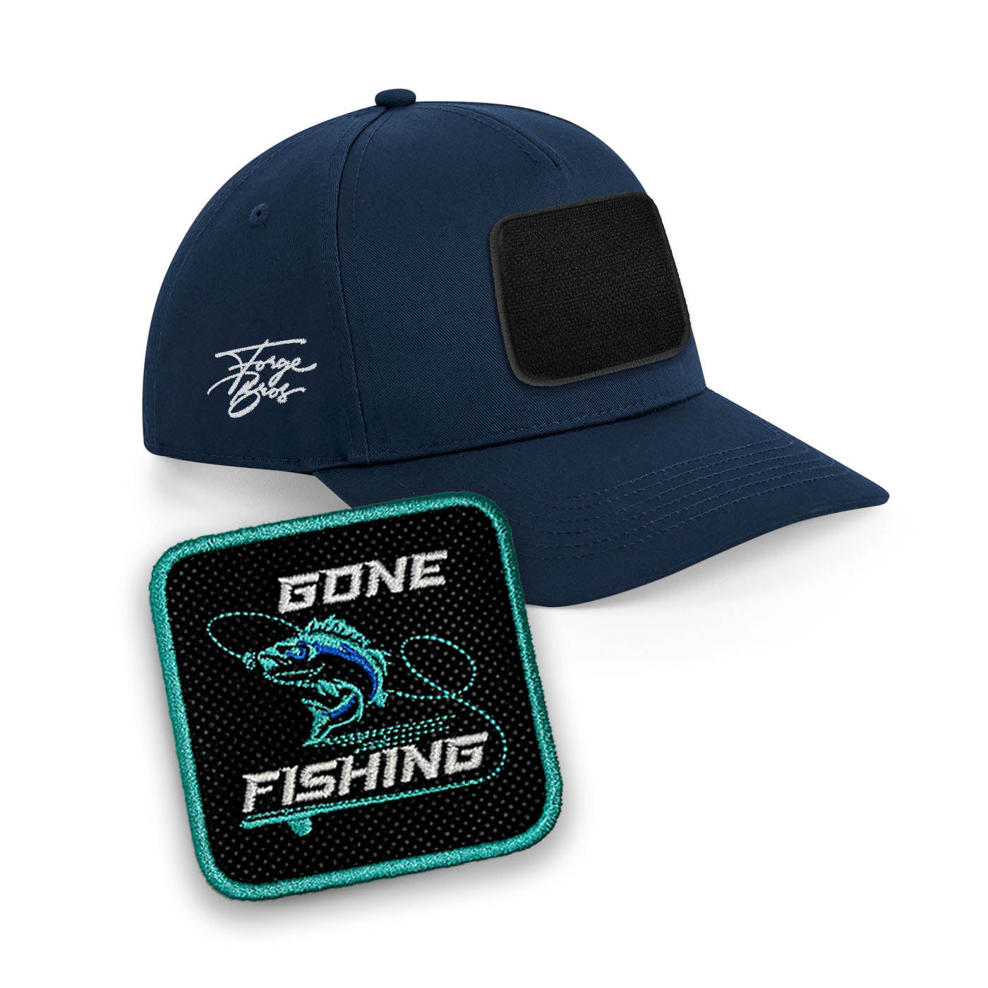 Fishing Cap Embroidered Patch Fish Hat Blue