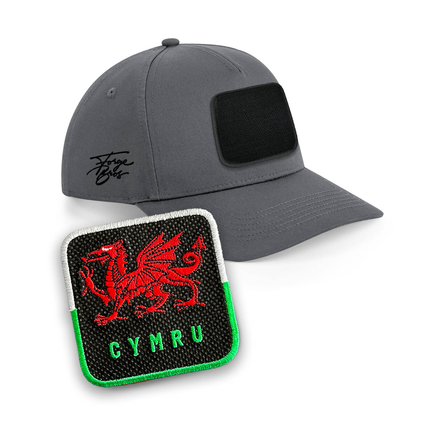 Wales Dragon Grey Cap Cymru Embroidered Patch