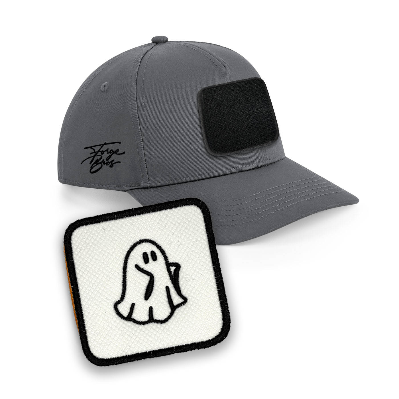 Spooky Ghost Cap Embroidered Removable Patch Halloween Grey Hat