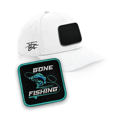 Fishing Cap Embroidered Patch Fish Hat White