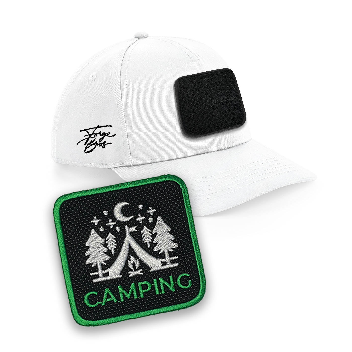 Camping Cap Embroidered Patch Outdoor Hat White