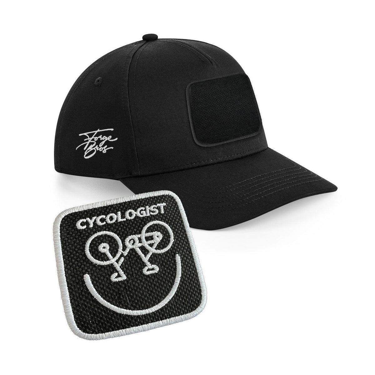 Cycologist Cap Embroidered Velcro Patch Bike Hat Black, White, Grey - Forge Bros